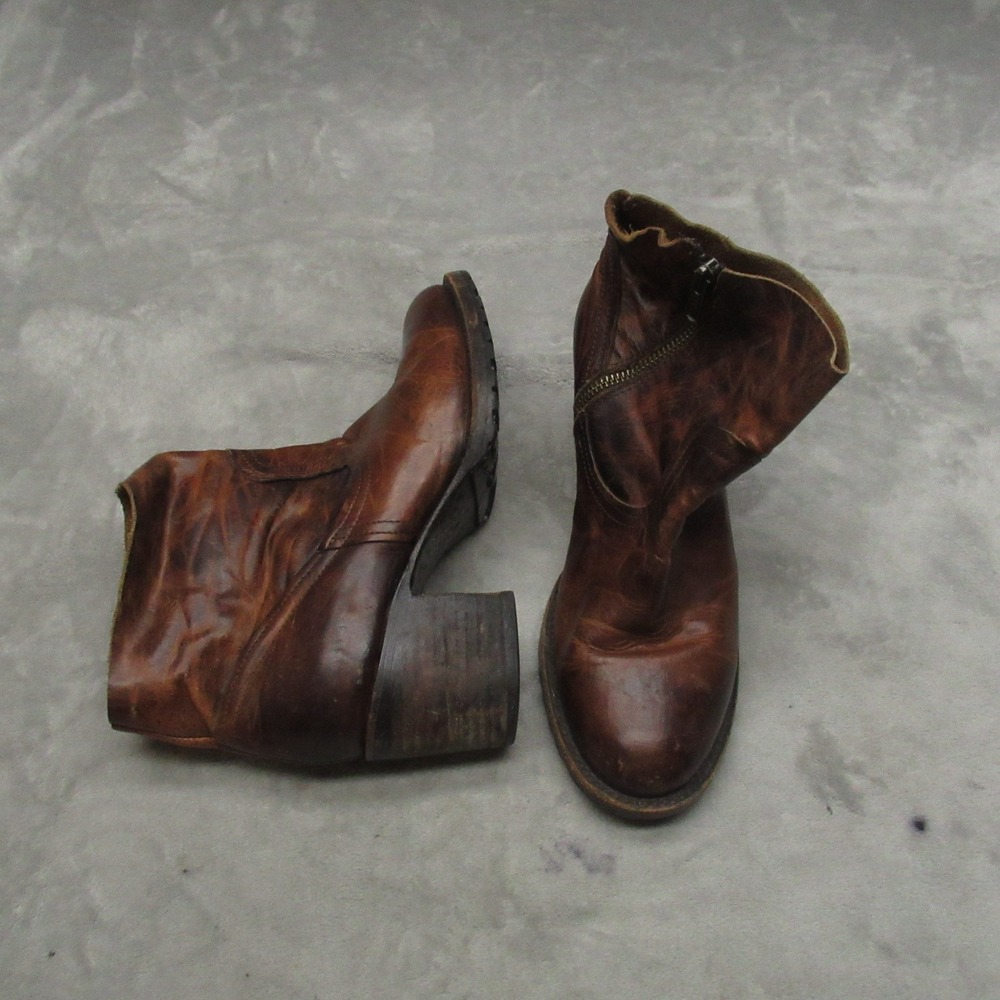 Free Bird Women 8 Flint Boots Brown Leather Ankle Distressed Block Heel Side Zip
